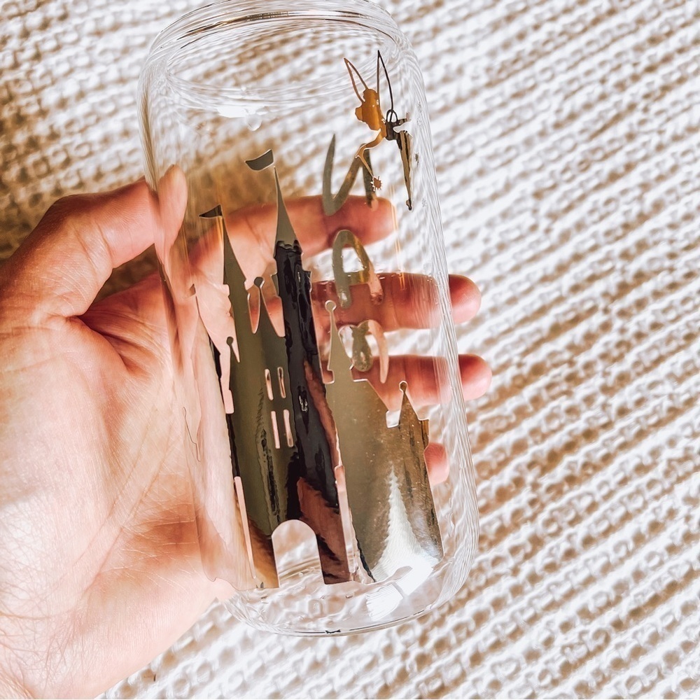 Custom Disney Inspired 16 oz Glass Tumbler Wood Lid w/ Glass Straw NEW